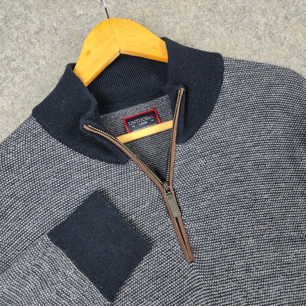 UNTUCKit Belguardo 1/4 Zip‎ Mens Large Gray Merino Wool Sweater Preppy Old Money